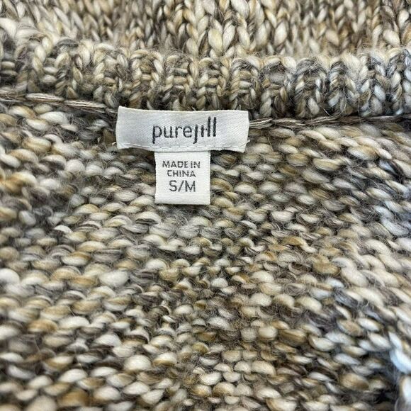 J. Jill Pure Jill Knit Poncho Open Front Cardigan Sweater Beige S/M Oversize - Picture 3 of 5